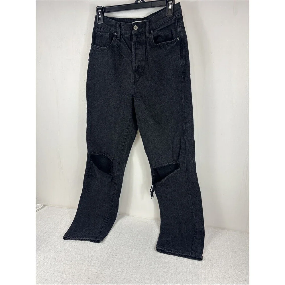 Pacsun Women's Size 26 Black Dad Jean Distressed Knee Holes‎